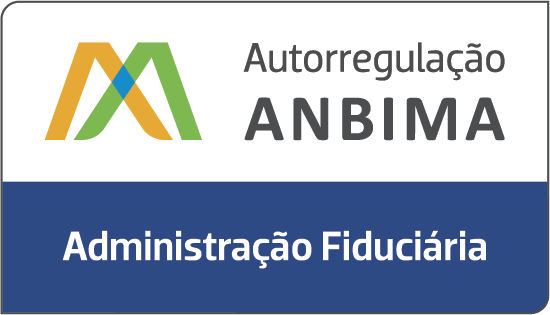 Selo de autorregulação da Anbima de Administracao Fiduciaria com destaques nas cores azul e branco